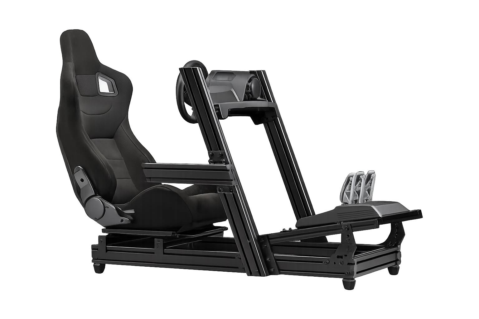 Racing simulator hire — triple-screen force-feedback rig at a corporate event